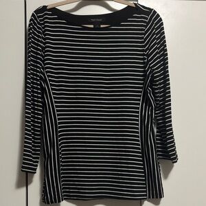 White House/Black Market Black and White Striped Long Sleeve Top